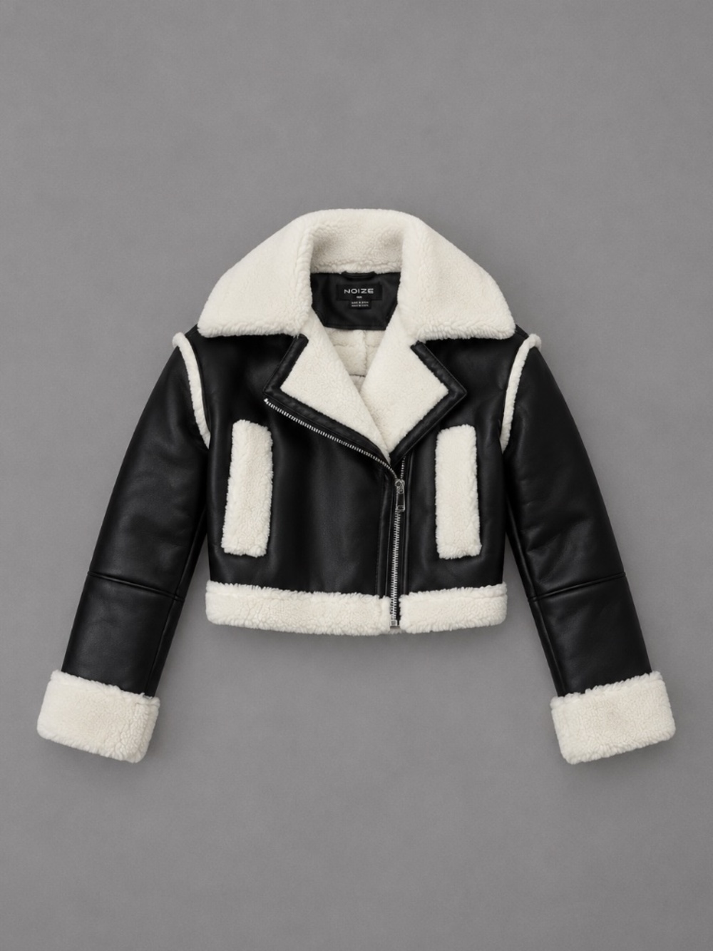 Noize Black Faux Leather Shearling Moto Jacket Size M